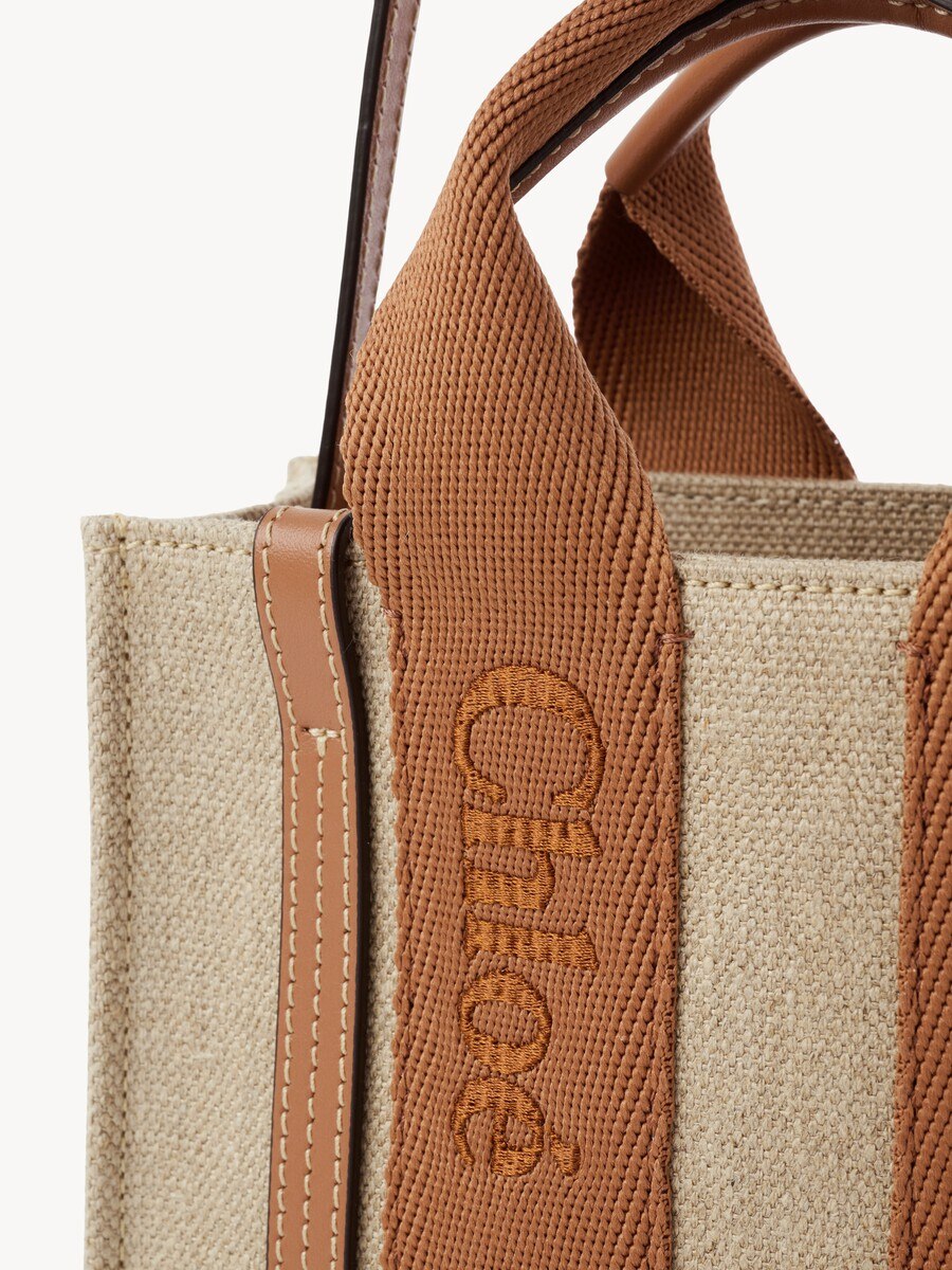 Mini Woody tote bag in linen - 7