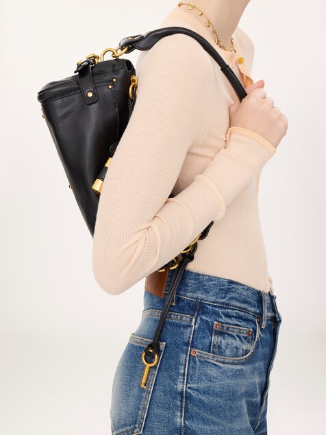 Small Paddington bag with strap in grained leather