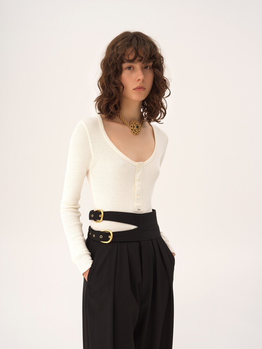 Scoop-neck Henley shirt in cotton jersey - 4