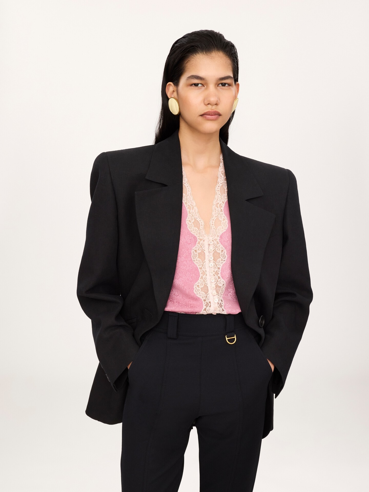 Oversized tailored jacket in linen cr&ecirc;pe - 4