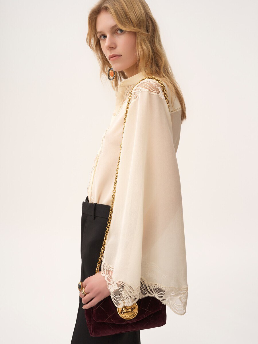 Fluid blouse in silk georgette & lace - 6