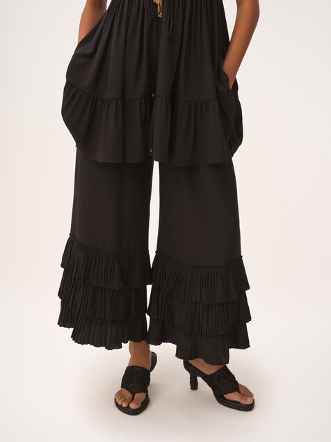 Fluid wide-leg pants in cr&ecirc;pe de chine