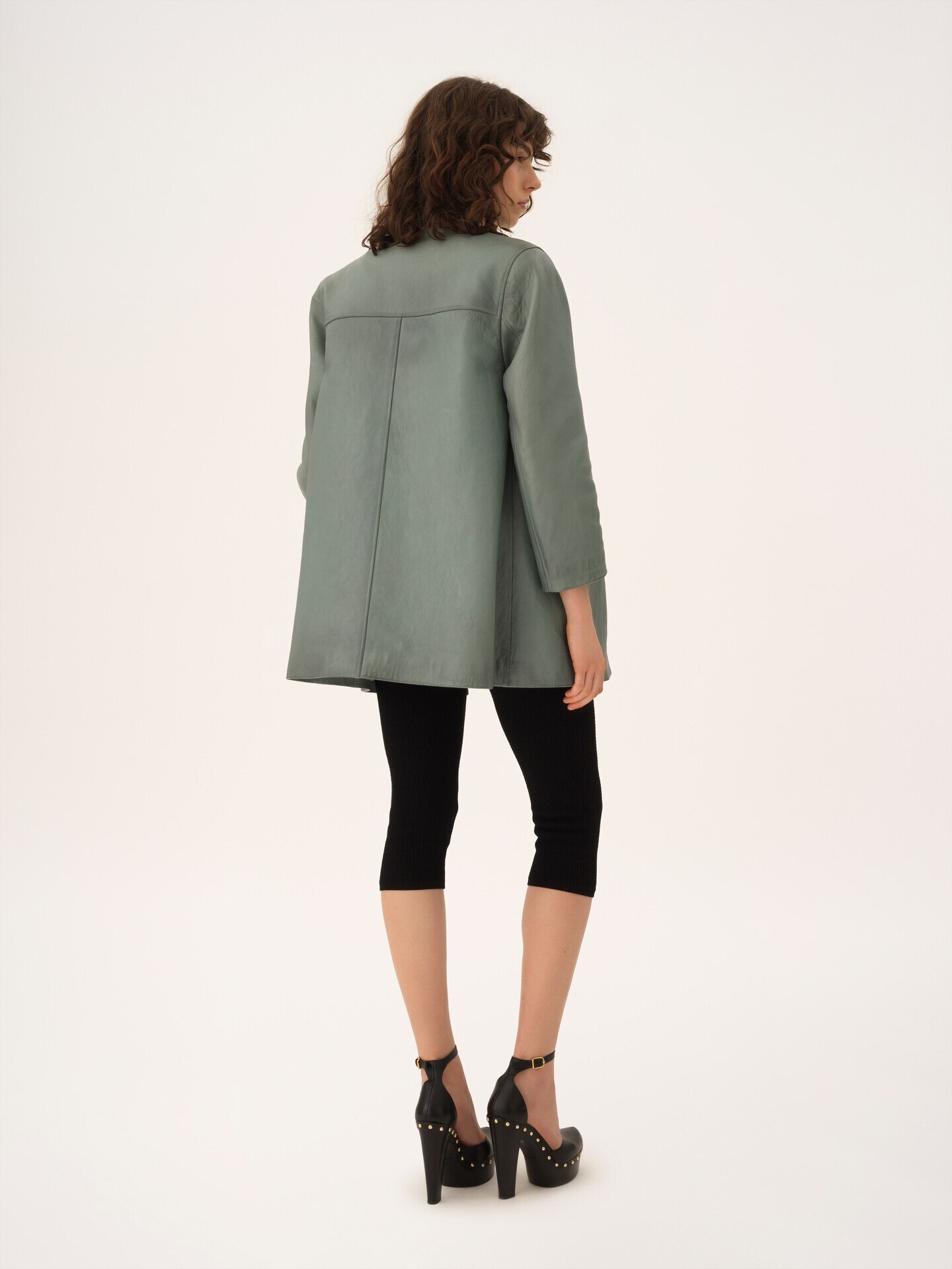 Veste longue droite en cuir - 5