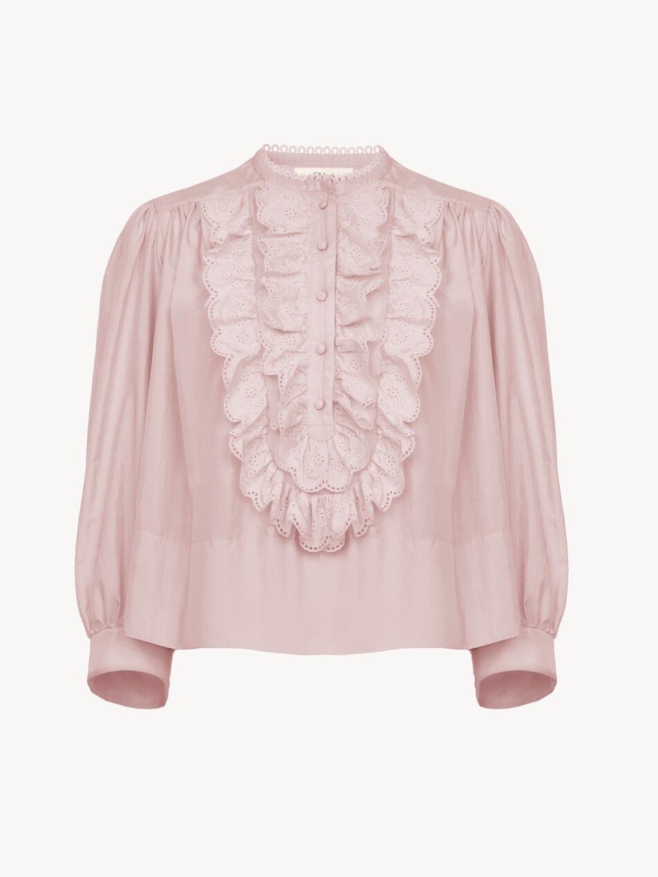Gathered ruffle top in technical taffeta