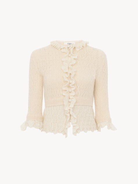 Cropped ruffle sweater in an alpaca wool & silk knit