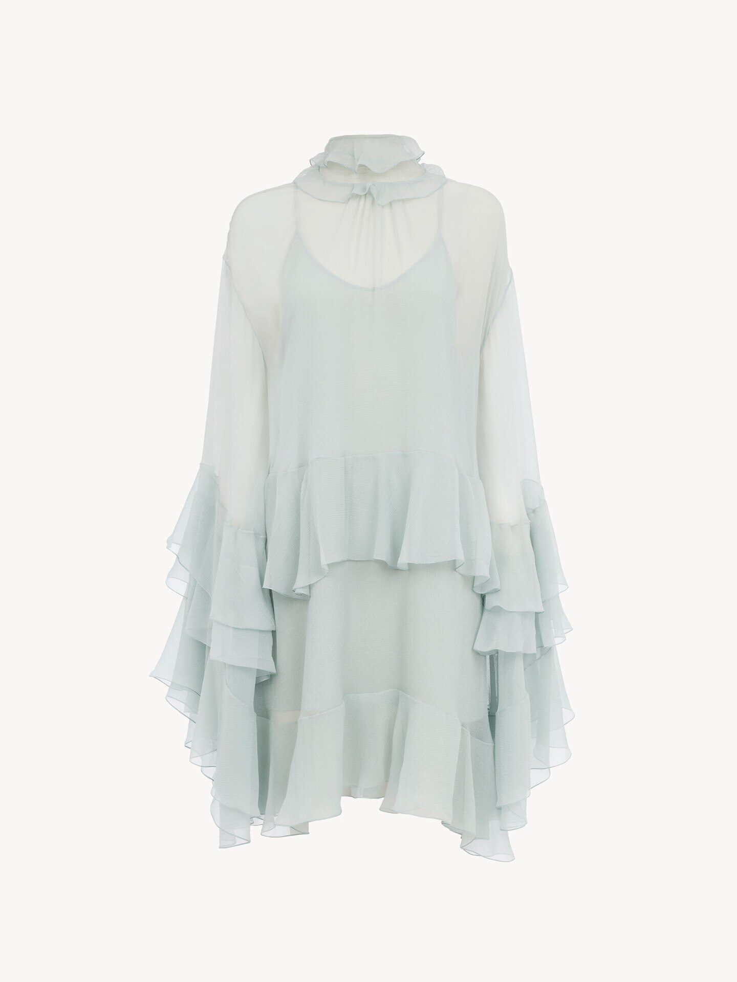 Mini ruffled dress in silk mousseline - 2