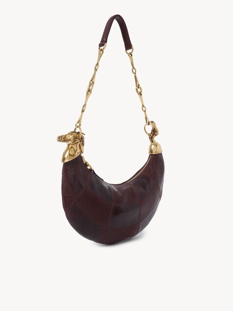 Sac port&eacute; &eacute;paule Chain Horse en cuir grain&eacute; et serpent