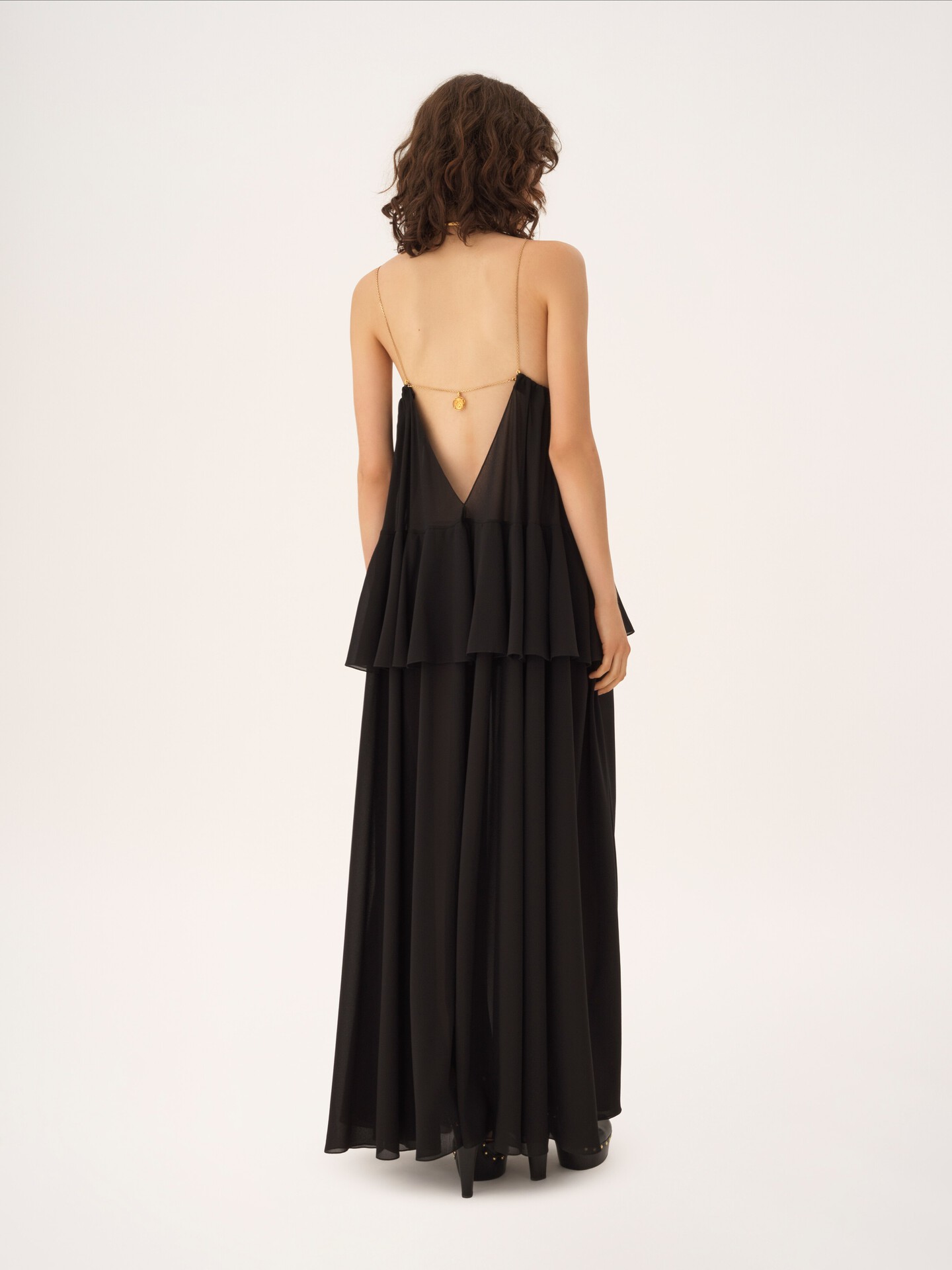 Sleeveless long dress in silk georgette - 5