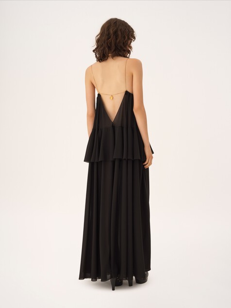 Sleeveless long dress in silk georgette