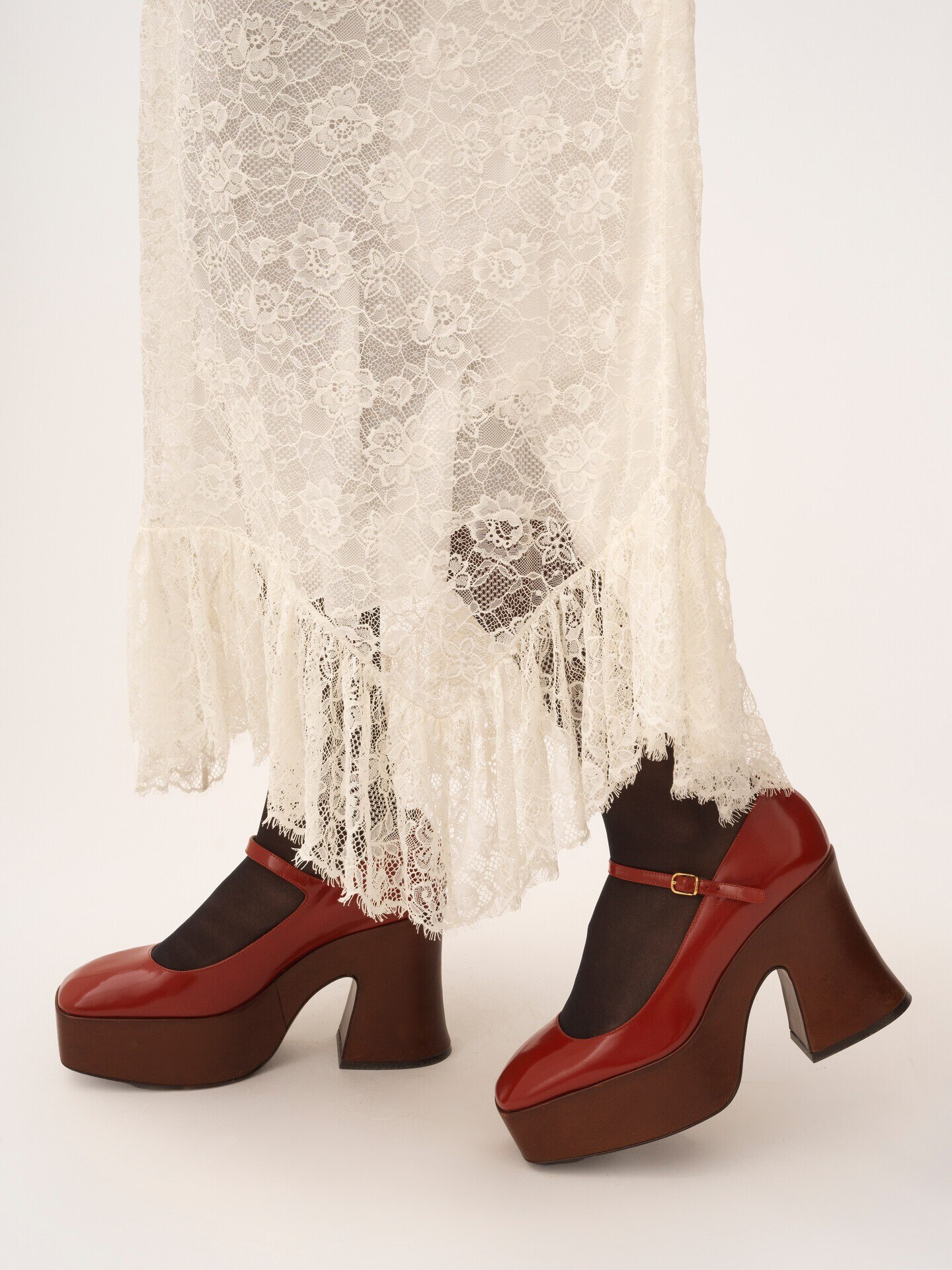 Ruffled midi skirt in floral lace jacquard - 7