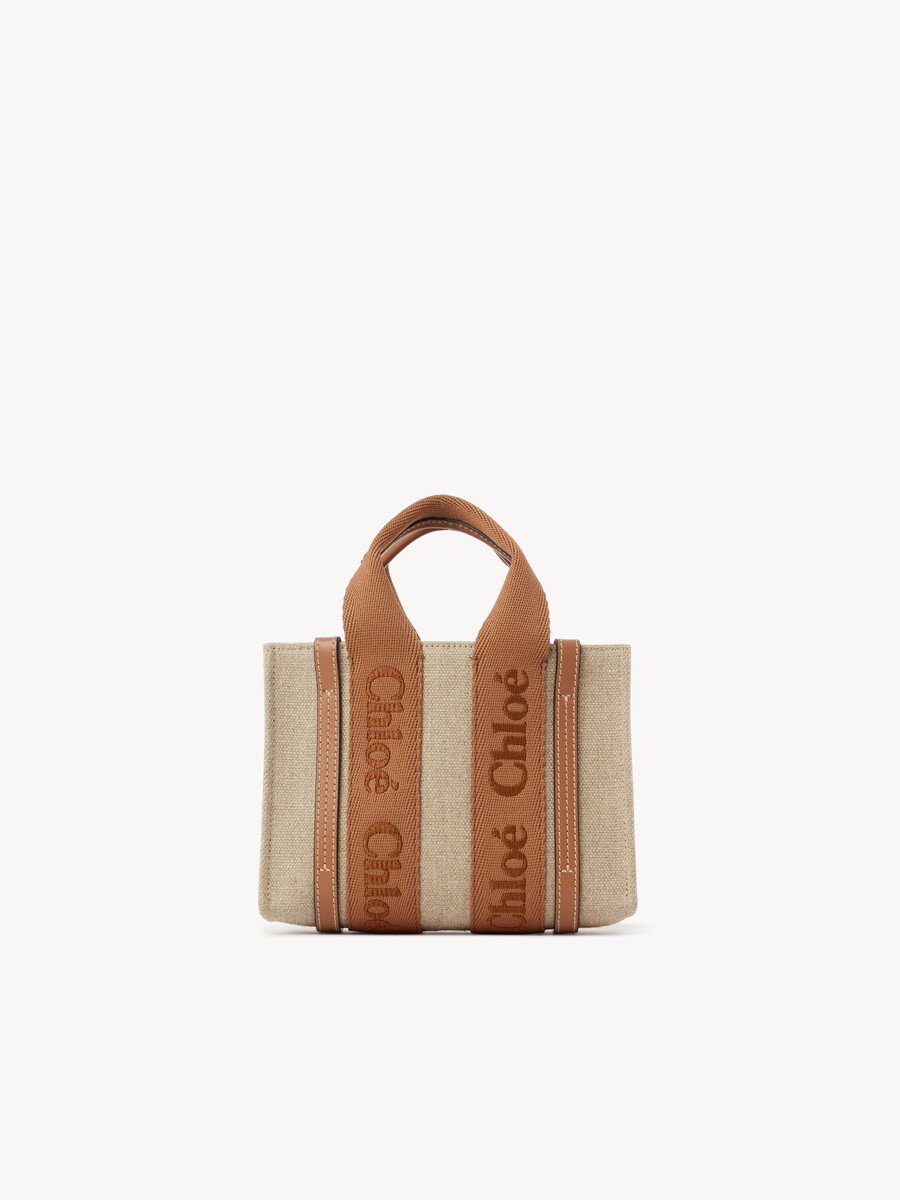 Mini Woody tote bag in linen - 4