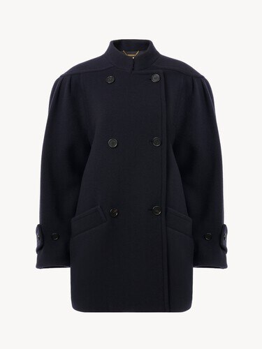 High-neck double-breasted coat in wool - 2