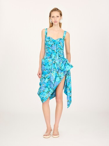 Wrapped bustier midi dress in cotton poplin - 5