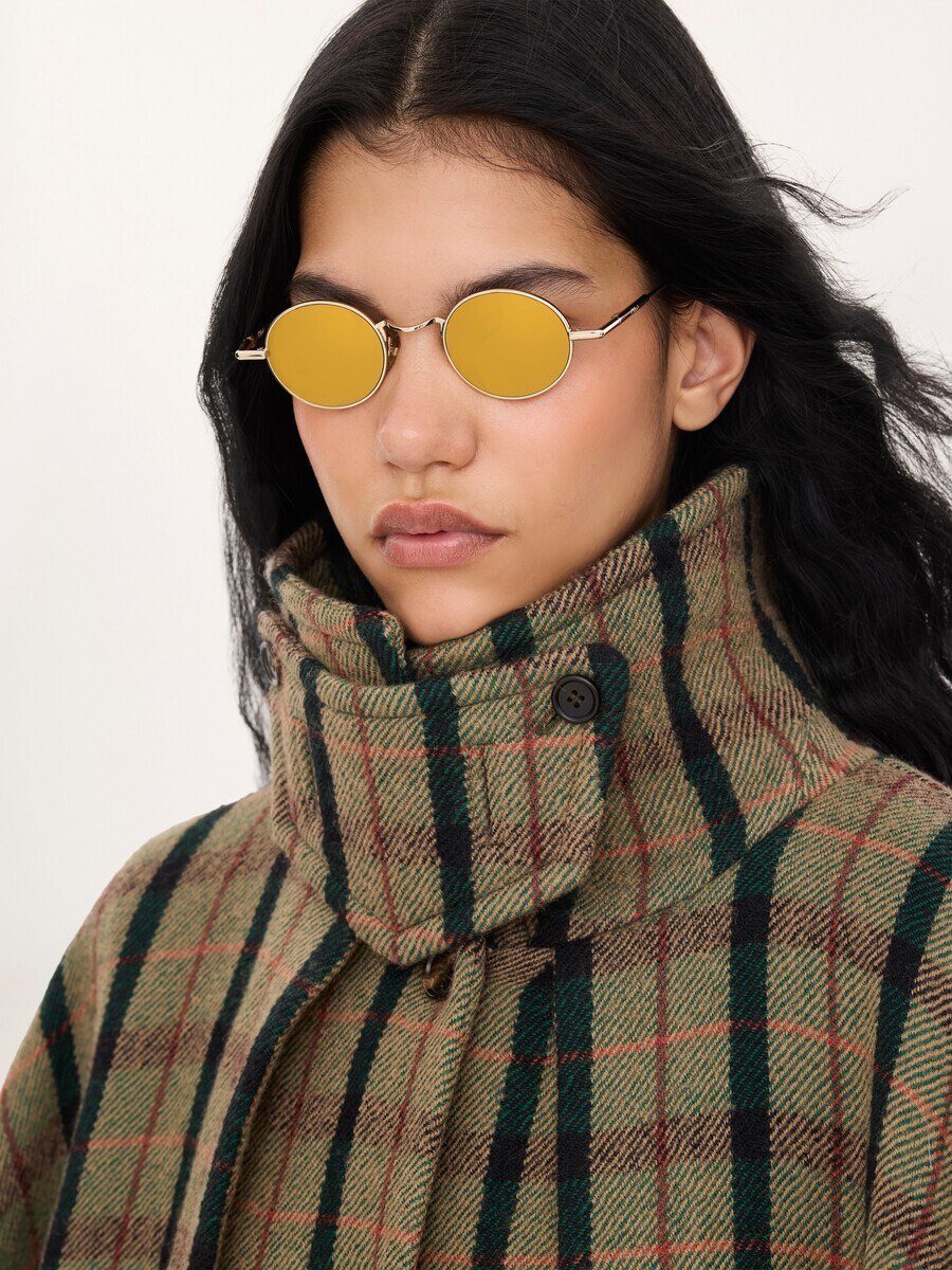 Layered long cape coat in brushed check wool - 8