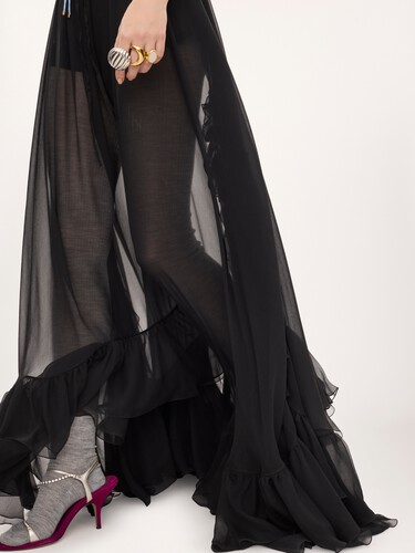 Ruffled long skirt in silk mousseline - 6