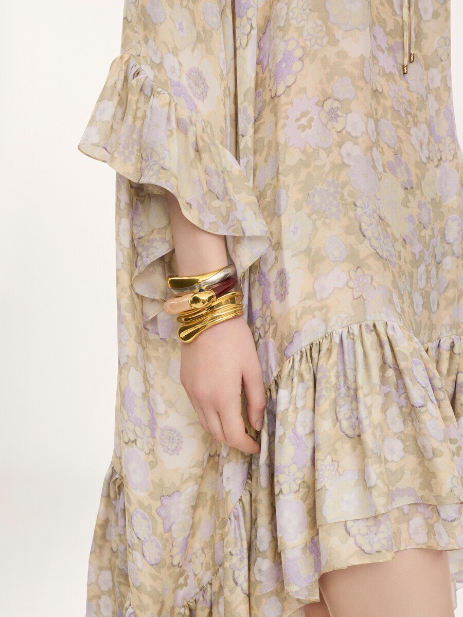 Knee-length ruffled kaftan in silk charmeuse - 7