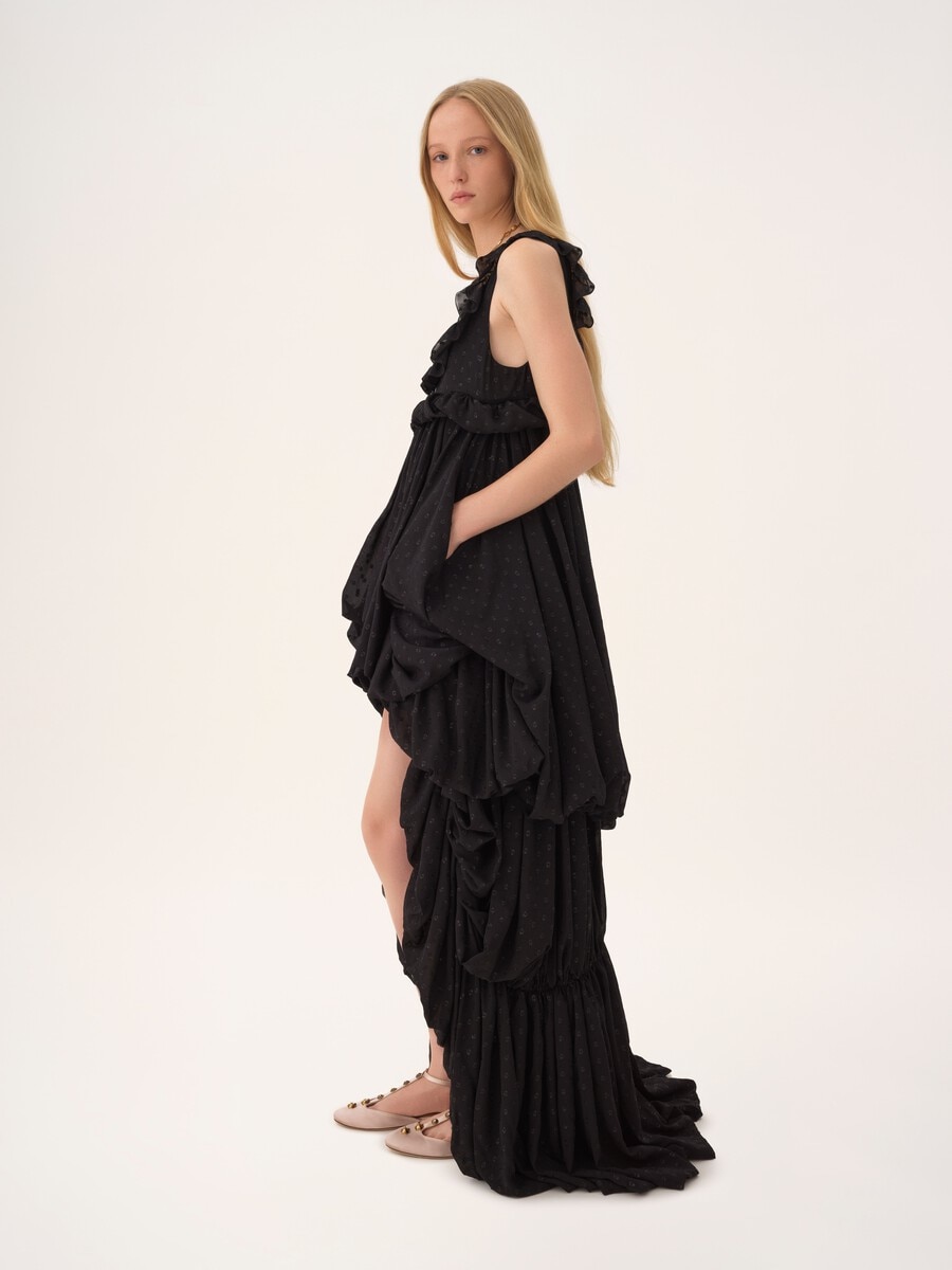 High-low sleeveless dress in silk georgette jacquard & lurex - 4