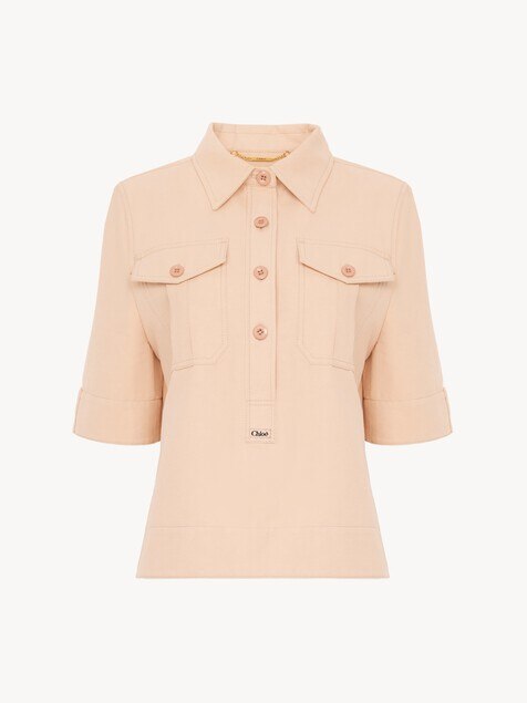 Cotton gabardine polo shirt