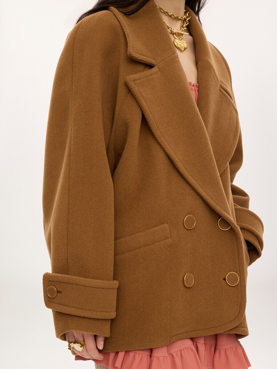 Double-breasted short coat in herringbone wool - 5