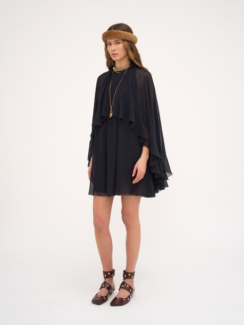 Mini cape dress in silk georgette