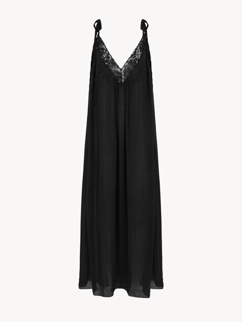 Long slip dress in silk charmeuse & lace