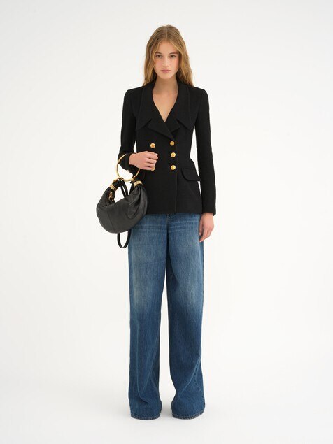 Veste cardigan crois&eacute;e en laine bouclette