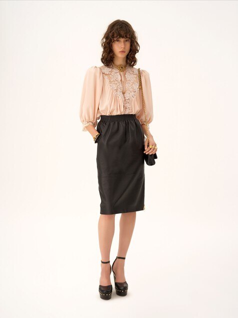 Knee-length pencil skirt in leather