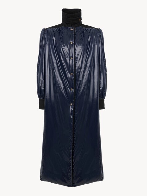 Long utilitarian coat in shiny nylon