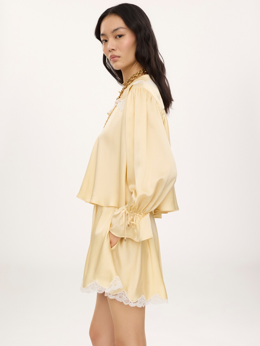 Fluid top in washed silk satin & lace - 7