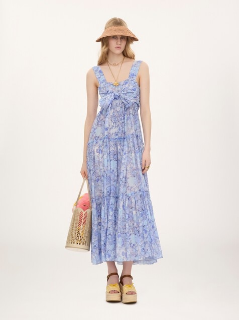 Tiered long dress in cotton voile