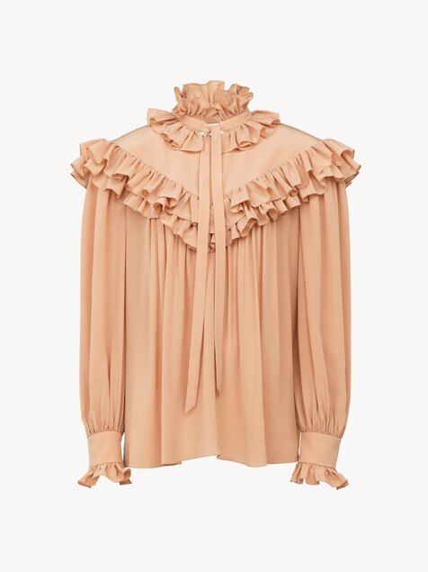 Oversized ruffle top in cr&ecirc;pe de chine