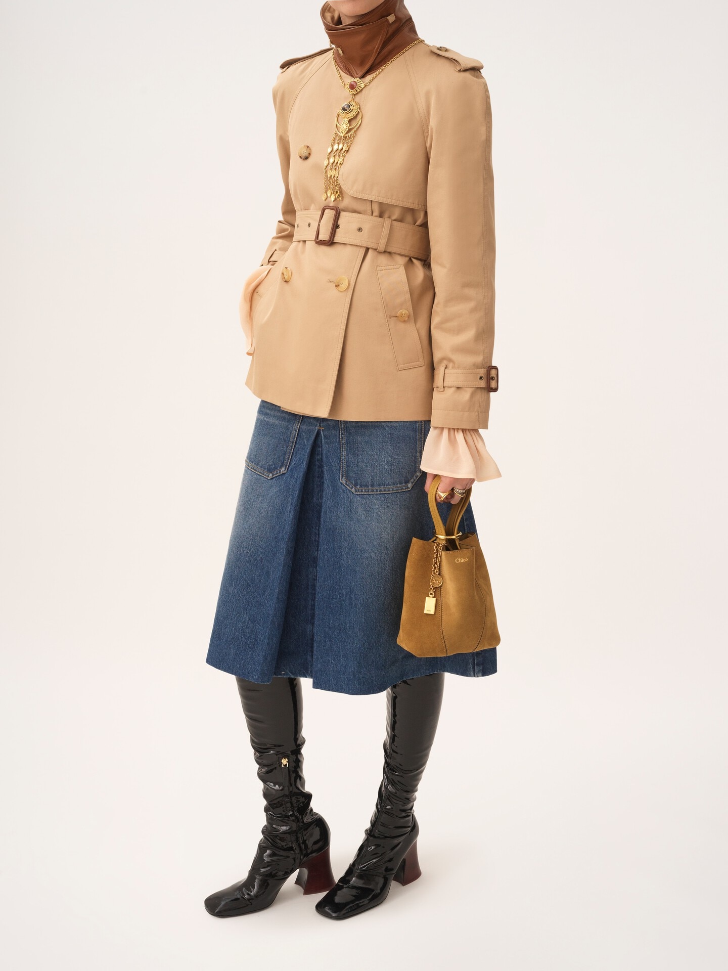 スエードレザー製Chloé Spinスモールトートバッグ 茶色 - Chloé