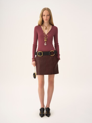Straight mini skirt in leather - 3