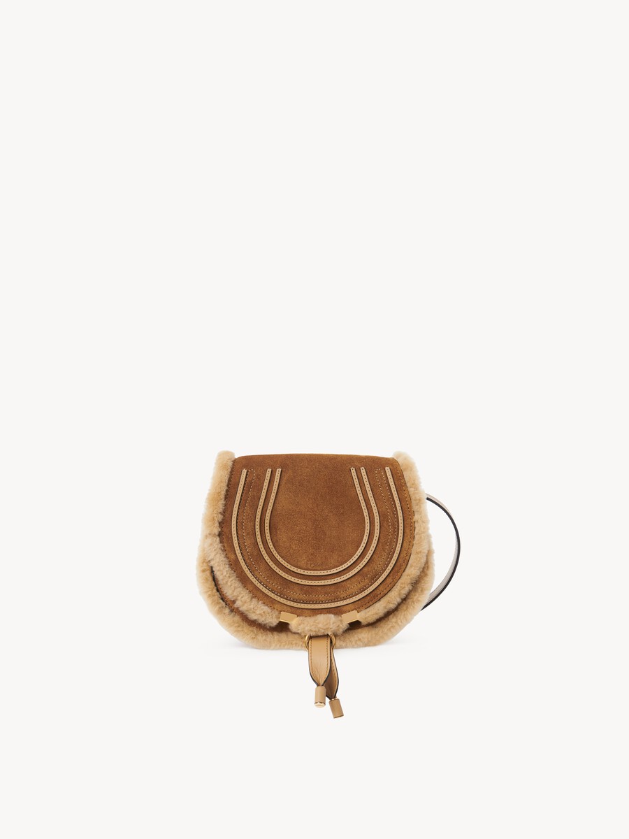 Small Marcie saddle bag in suede leather & shearling - 1