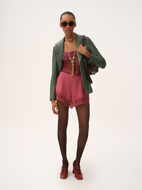 Short lingerie en crêpe de chine et dentelle