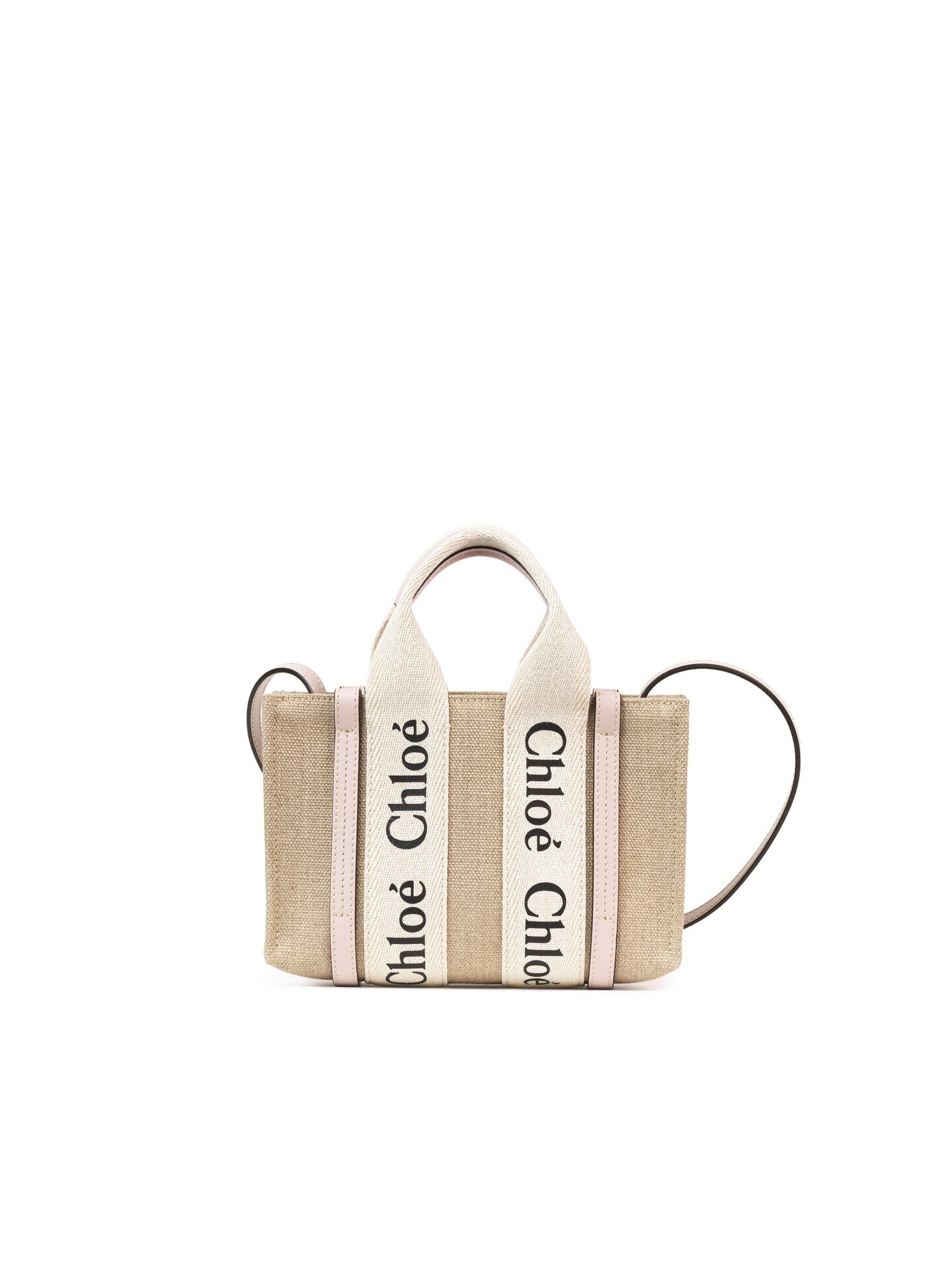 Chlne クロエ　ミニトートバッグ リネン製Woodyミニトートバッグ Cement Pink - Chloé
