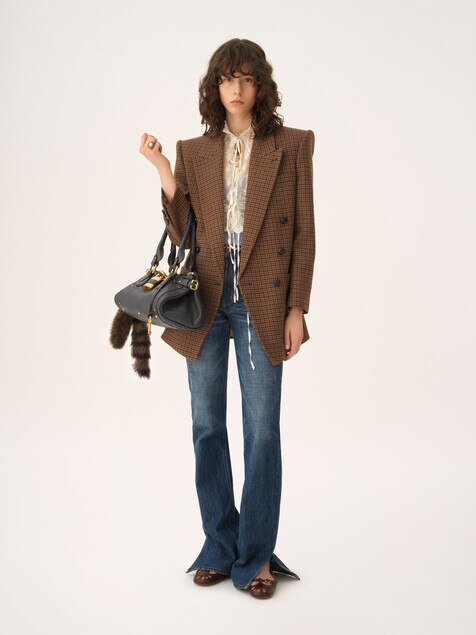 Veste blazer croisée en laine pied-de-poule