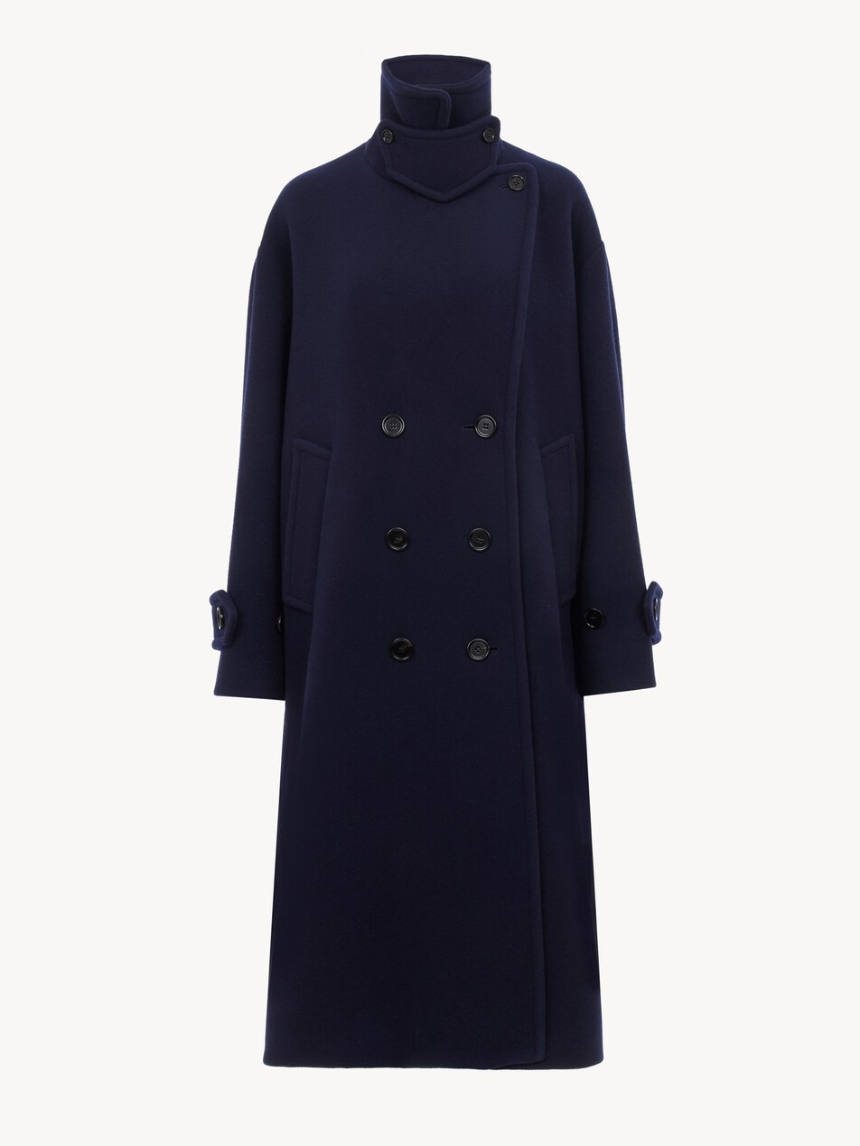 Zweireihiger langer Mantel aus Wolle im Oversized-Stil