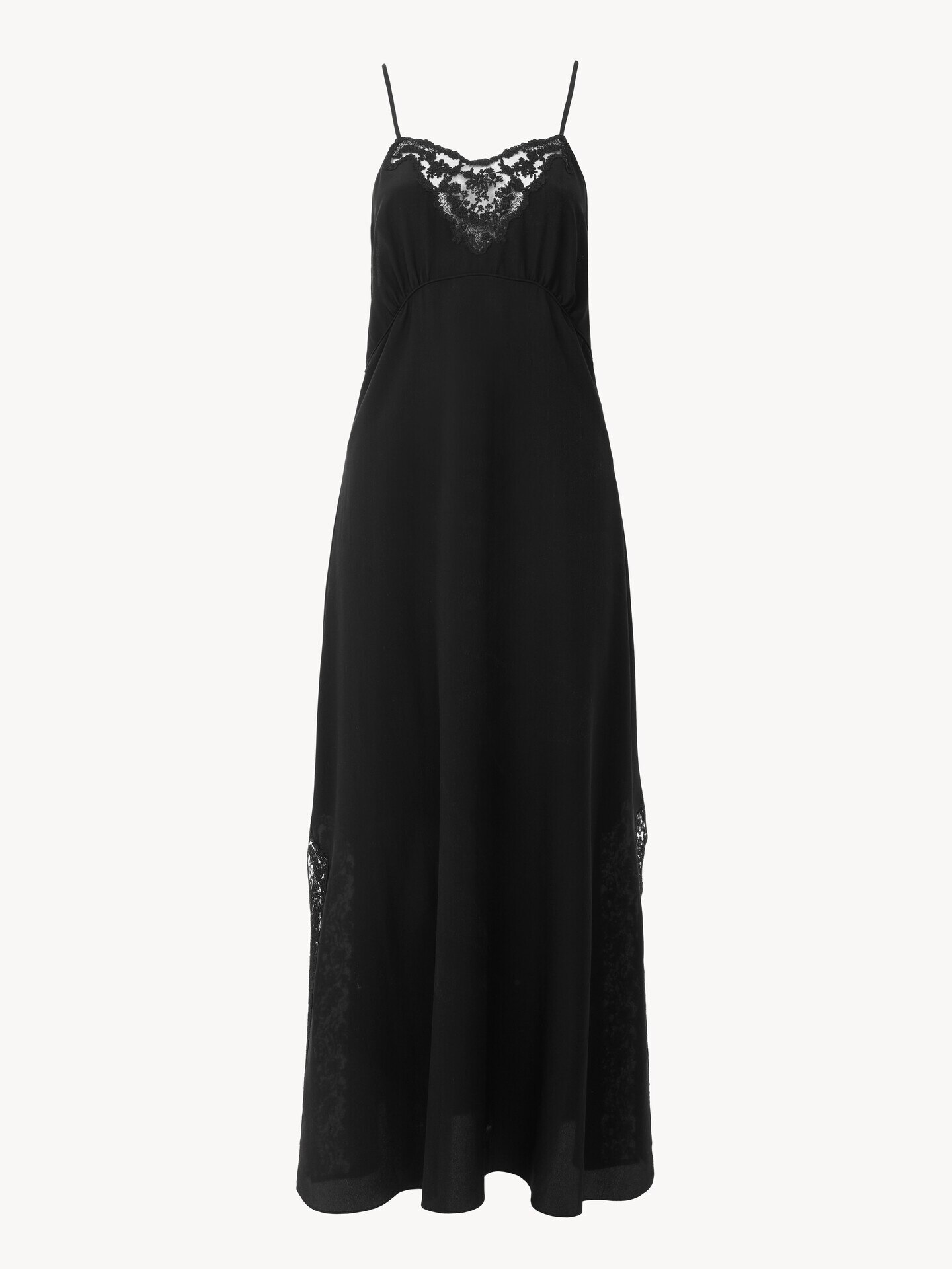 Vestido largo lencero de crep&eacute; de seda china y encaje - 2.0