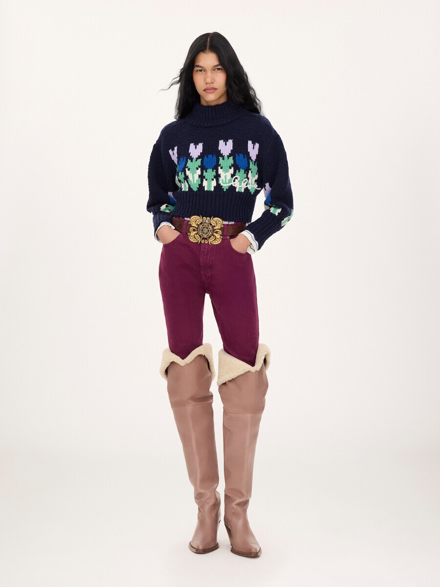 Cropped mock-neck logo jumper in a wool knit - 3