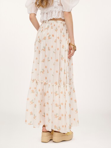 Gathered long skirt in silk charmeuse - 5