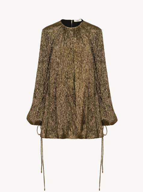 Robe courte fronc&eacute;e en cr&eacute;pon de soie