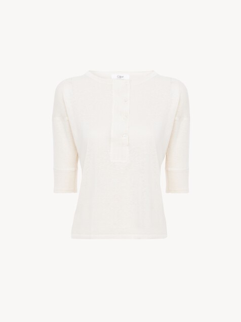 Short-sleeve Henley shirt in linen & silk knit