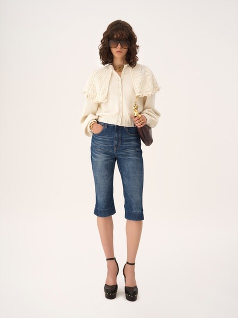 High-rise capri jeans in denim