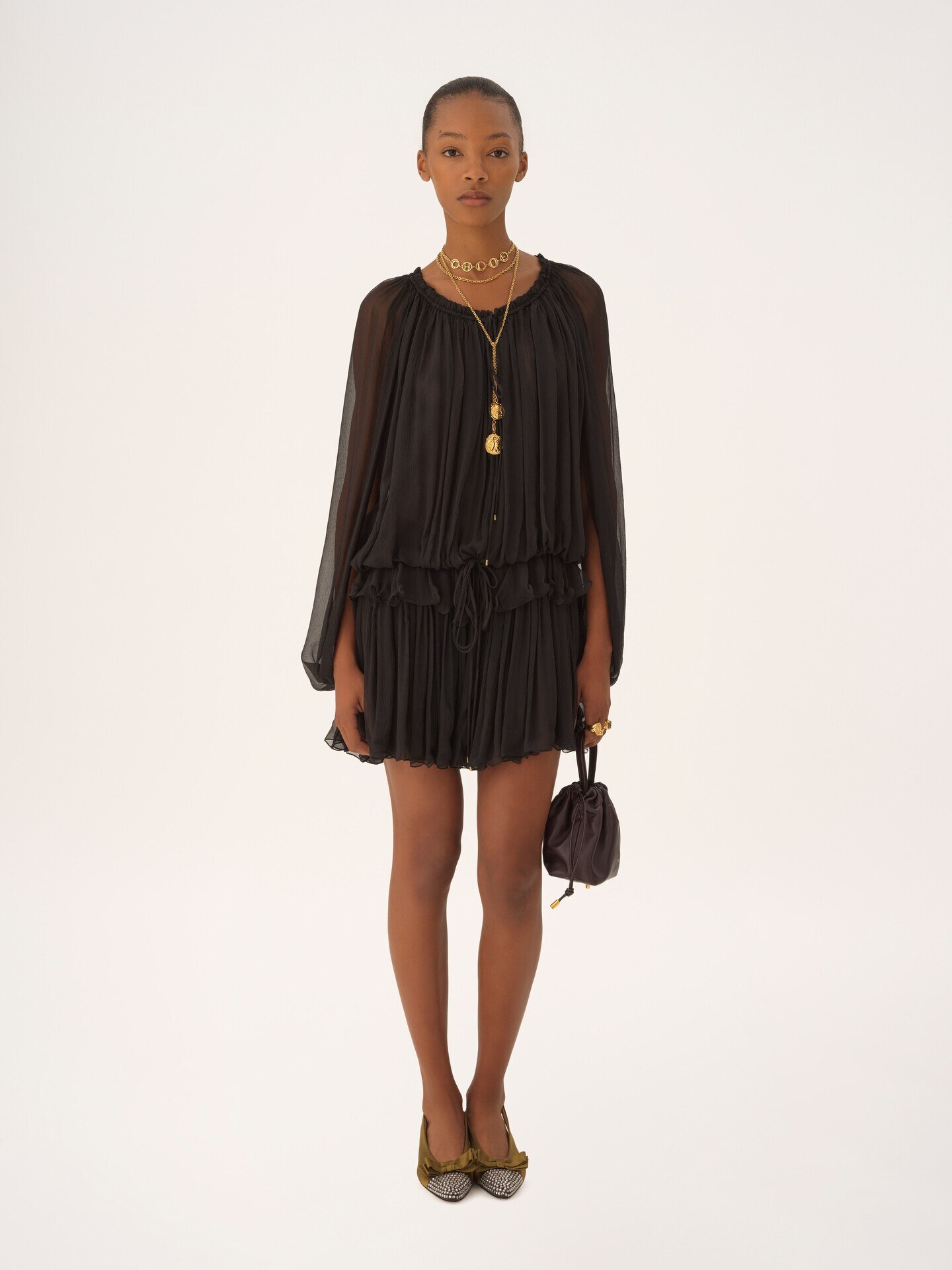 Mini cape dress in silk mousseline - 3