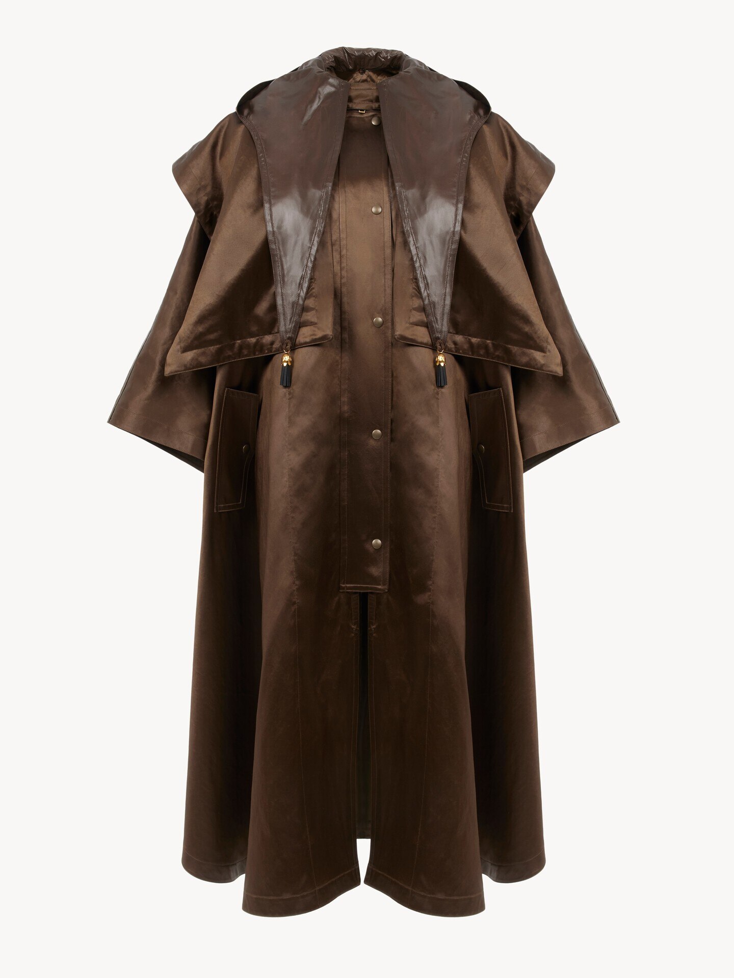 Hooded long cape coat in satin - 2.0