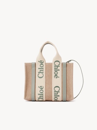 Small Woody tote bag in linen - 2