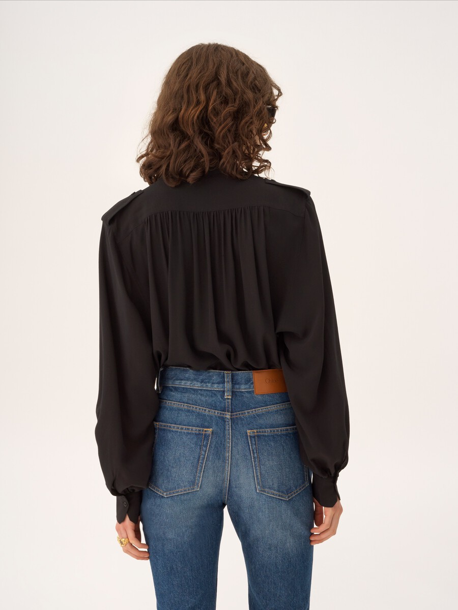 Gathered blouse in cr&ecirc;pe de chine - 5
