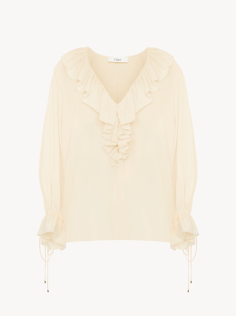V-neck ruffle top in crêpe de chine by Chloé