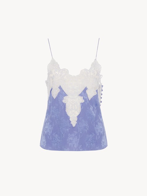 Camisole top in silk jacquard & lace